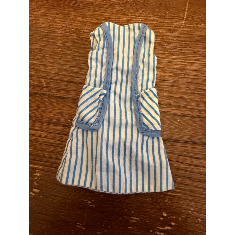 Vintage 1960s Barbie Blue White Striped Dress w Pockets Mattel Snaps Intact